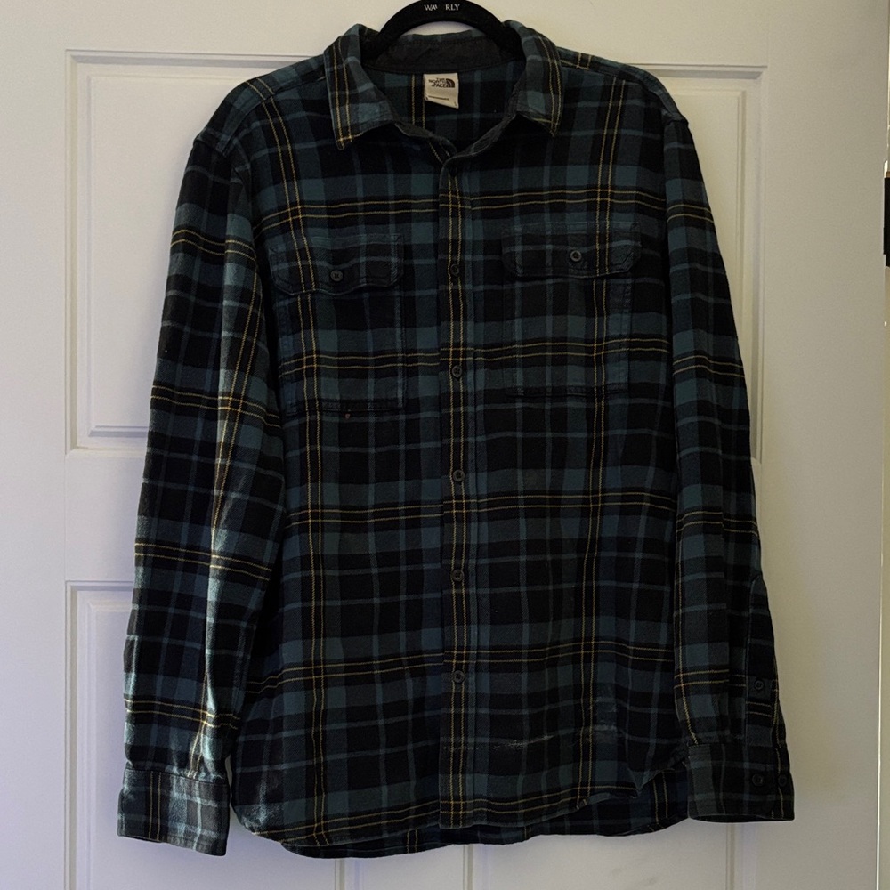 The North Face Arroyo Black, Blue, and Yellow Plaid Button-Up Shirt Mens Large